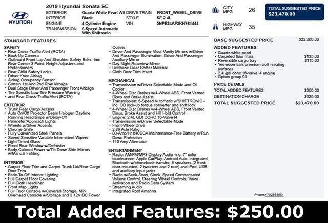 2019 Hyundai Sonata SE 2.4L - 22939750 - 2