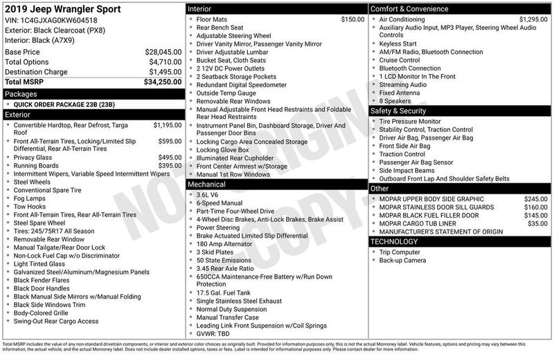 2019 Jeep Wrangler Sport - 23019444 - 5