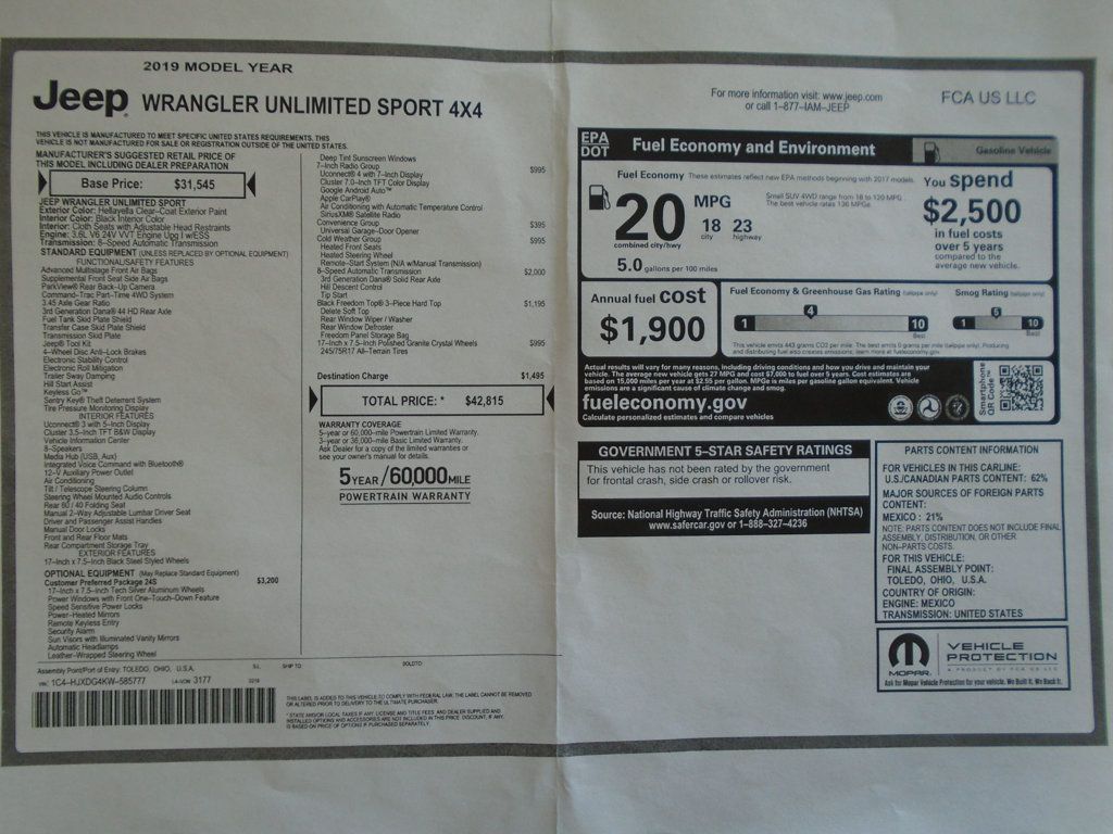 2019 Jeep Wrangler Unlimited Sport S 4x4 - 22974510 - 35