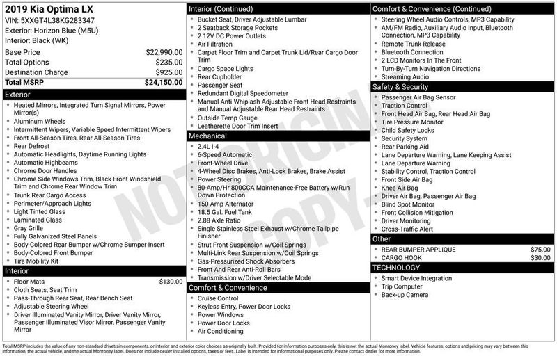 2019 Kia Optima LX Automatic - 22965858 - 5