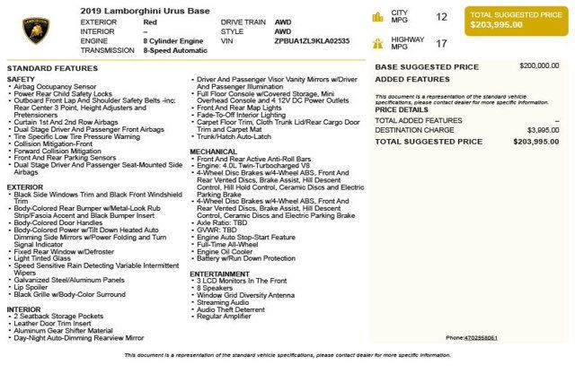 2019 Lamborghini Urus AWD - 23012008 - 2