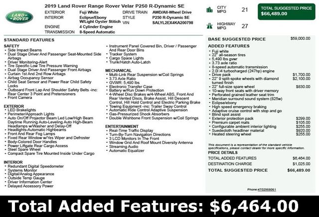 2019 Land Rover Range Rover Velar P250 R-Dynamic SE - 22924986 - 2