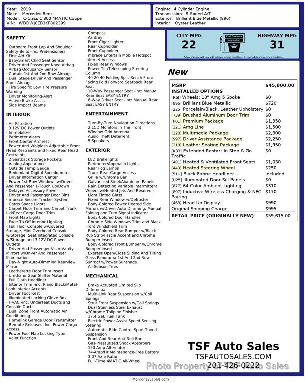 2019 Mercedes-Benz C-Class C 300 4MATIC Coupe AMG LINE/DRIVER ASSIST/MULTIMEDIA/REMIUM/HUD - 22964151 - 1