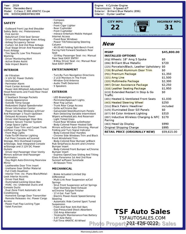 2019 Mercedes-Benz C-Class C 300 4MATIC Coupe AMG LINE/DRIVER ASSIST/MULTIMEDIA/REMIUM/HUD - 22964151 - 1