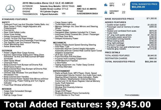 2019 Mercedes-Benz GLE AMG GLE 43 4MATIC Coupe - 22940347 - 2