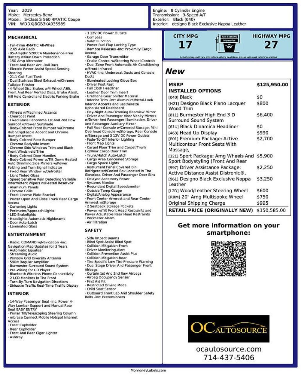 2019 Mercedes-Benz S-Class S 560 4MATIC Coupe - 21114107 - 36