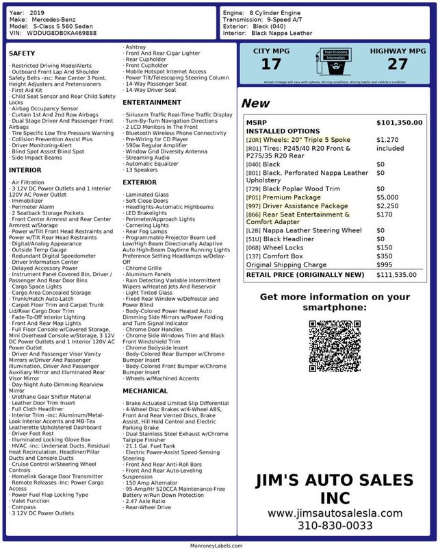 2019 Mercedes-Benz S-Class S 560 Premium Package Driver Assistance Package - 22974541 - 6