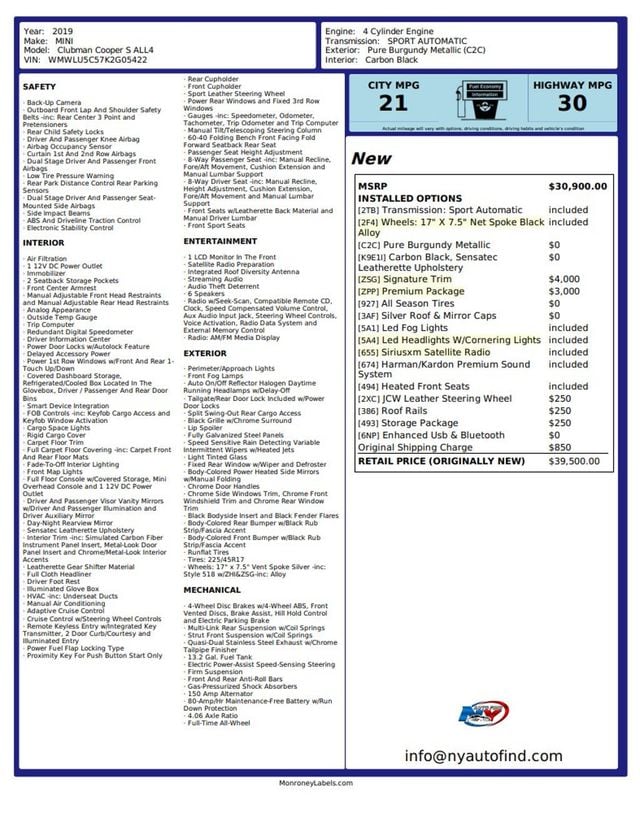 2019 MINI Cooper S Clubman CLEAN CARFAX, 1 OWNER, AWD, PAN SUNROOF, HEATED SEATS, SIGNATURE - 23005823 - 15