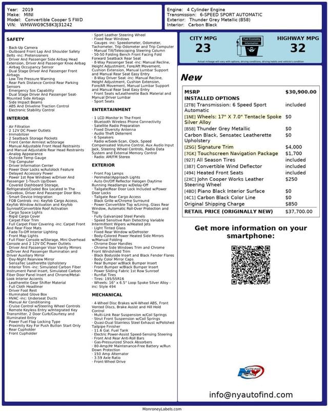 2019 MINI Cooper S Convertible CLEAN CARFAX, CONVERTIBLE, SIGNATURE TRIM, NAVI, HEATED SEATS - 22967491 - 23