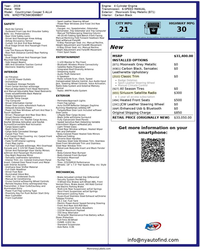 2019 MINI Cooper S Countryman AWD, 6-SPD MANUAL, HEATED SEATS, JCW STEERING WHEEL, BACKUP CAM - 23010998 - 9