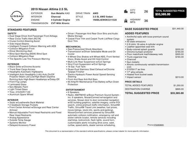 2019 Nissan Altima 2.5 SL AWD Sedan - 23029676 - 2