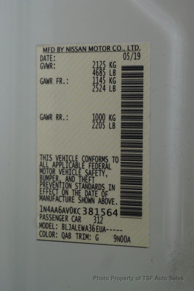 2019 Nissan Maxima SL 3.5L PANO ROOF NAVI REAR CAM CARPLAY LEATHER HEATED SEATS  - 22950410 - 31