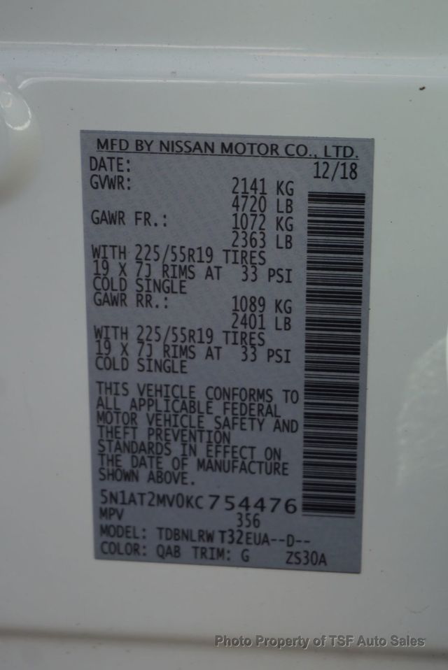 2019 Nissan Rogue AWD SL NAVIGATION 360 CAMERAS DRIVER ASSIT PKG LEATHE HOT SEATS  - 22977993 - 44