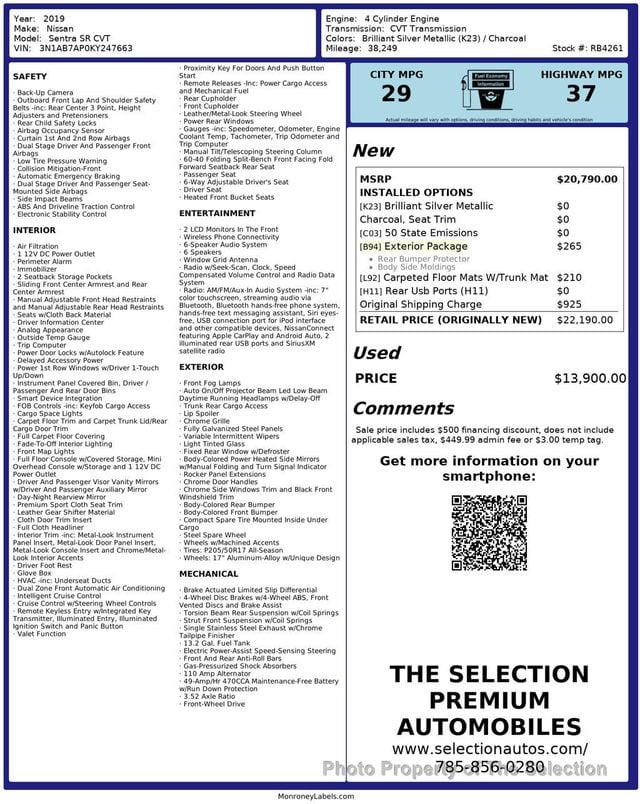 2019 Nissan Sentra SR W/APPLE CARPLAY/ANDROID AUDIO & BACK UP CAMERA - 23013798 - 2