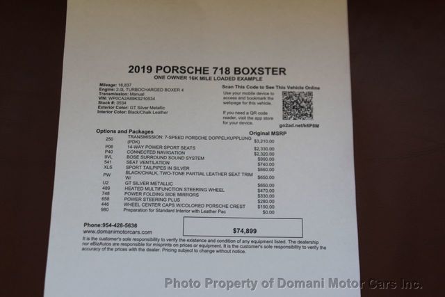 2019 Porsche 718 Boxster 1 OWNER, 16K MILE LOADED, OWN FOR $ 769  - 21479183 - 9