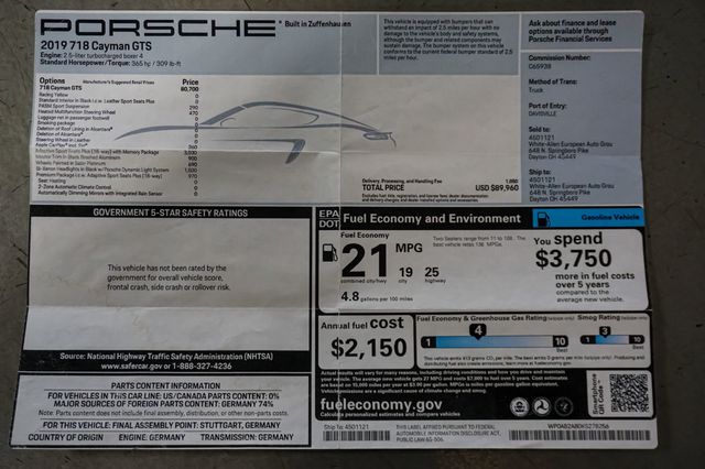 2019 Porsche 718 Cayman *718 Cayman GTS* *6-Speed Manual* *Big Sticker $89k+MSRP* - 23079261 - 72