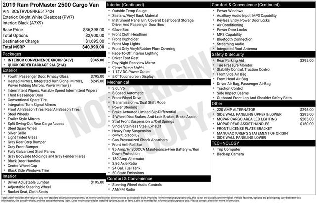 2019 Ram ProMaster Cargo Van 2500 High Roof 159" WB - 23034587 - 5