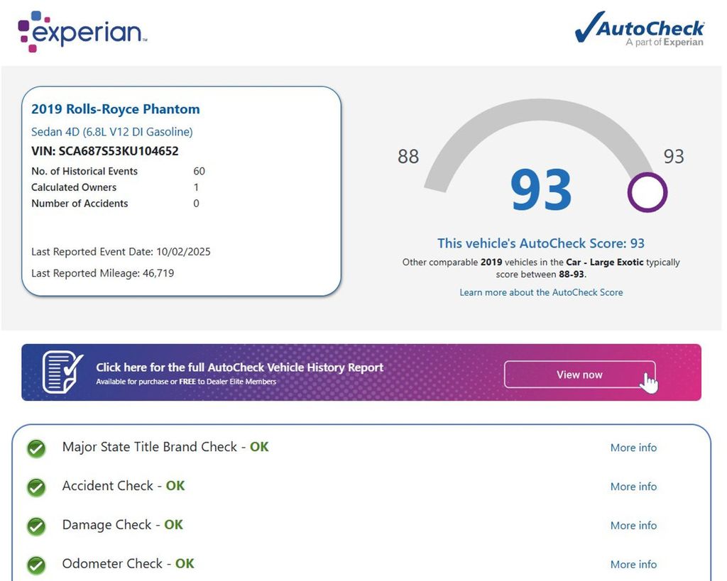 2019 Rolls-Royce Phantom Sedan 1 Owner Clean Autocheck Florida Car - 23002043 - 2
