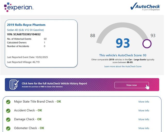 2019 Rolls-Royce Phantom Sedan 1 Owner Clean Autocheck Florida Car - 23002043 - 2