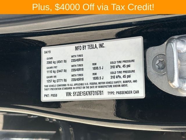 2019 Tesla Model 3 Standard Range Plus - 22703420 - 22