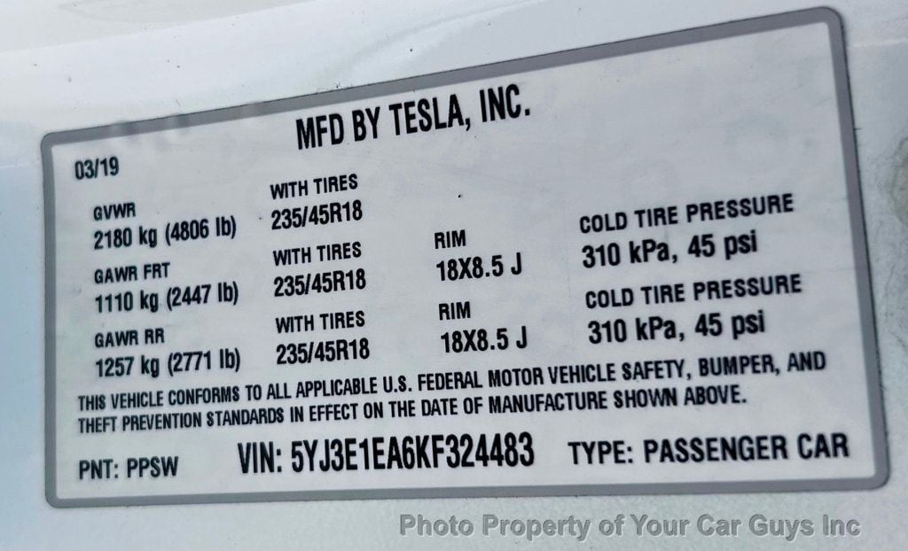 2019 Tesla Model 3 Tesla Model 3 Sedan - 22720932 - 45