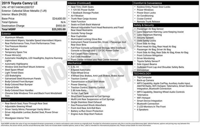 2019 Toyota Camry LE Automatic - 23060736 - 5