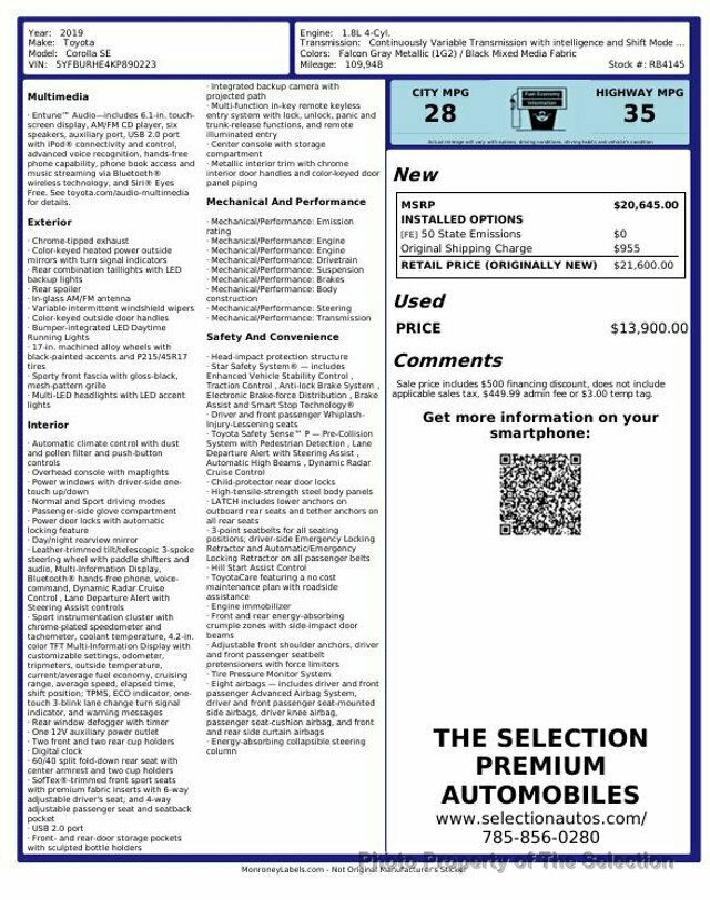 2019 Toyota Corolla SE W/LANE DEPARTURE ALERT, & DYNAMIC CRUISE CONTROL - 22940146 - 2