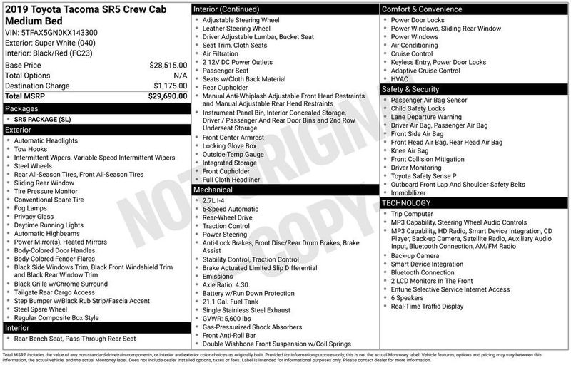 2019 Toyota Tacoma 2WD SR5 Double Cab 5' Bed I4 AT - 23058261 - 5