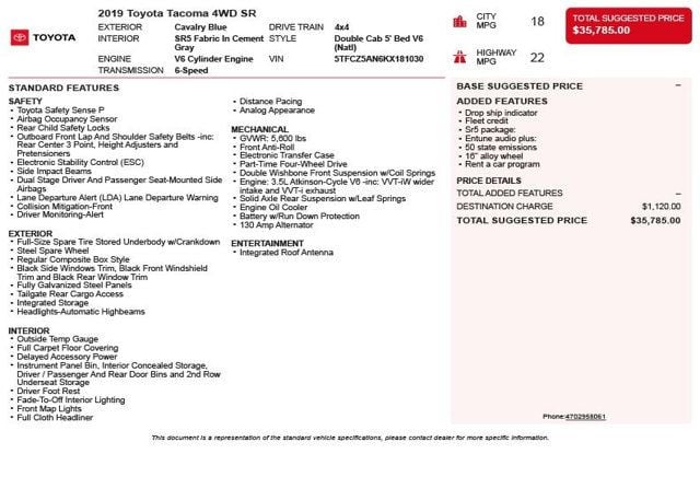 2019 Toyota Tacoma 4WD SR Double Cab 5' Bed V6 AT - 22971975 - 2