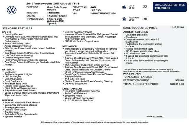 2019 Volkswagen Golf Alltrack 1.8T S DSG - 23034827 - 2