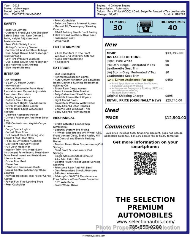 2019 Volkswagen Jetta 1.4T SE AUTOMATIC W/DRIVER ASSISTANCE, APPLE CARPLAY ANDROID AUD - 23013800 - 2