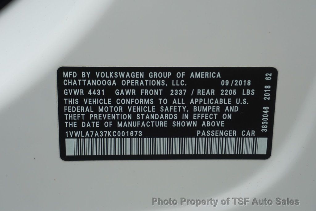 2019 Volkswagen Passat 2.0T Wolfsburg Edition Automatic CARPLAY REAR CAMERA HOT SEATS - 23042707 - 25