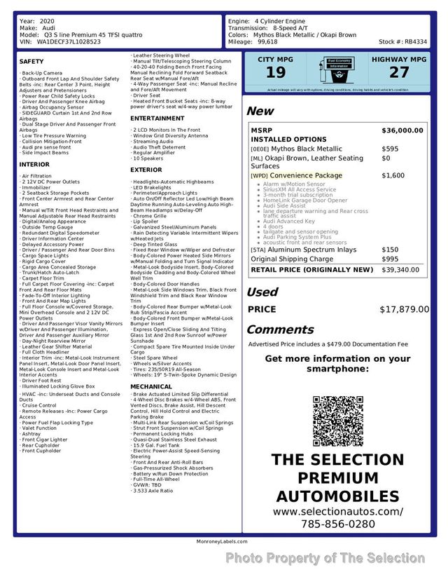 2020 Audi Q3 S LINE PREMIUM 45 TS SI QUATTRO - 23058670 - 2