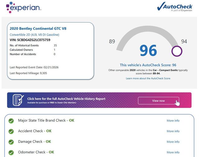 2020 Bentley Continental GT V8 Convertible 1 Owner Clean AutoCheck - 22995248 - 1