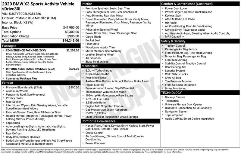 2020 BMW X3 sDrive30i Sports Activity Vehicle - 22955964 - 5