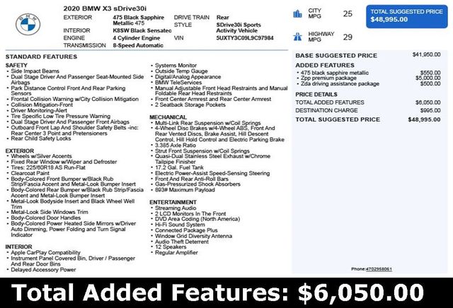 2020 BMW X3 sDrive30i Sports Activity Vehicle - 22935392 - 2