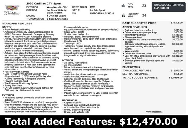 2020 Cadillac CT4 4dr Sedan Sport - 22935686 - 2