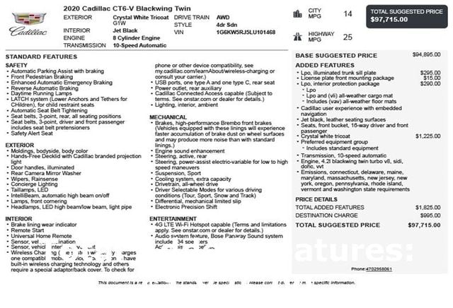 2020 Cadillac CT6-V 4dr Sedan - 22971050 - 2