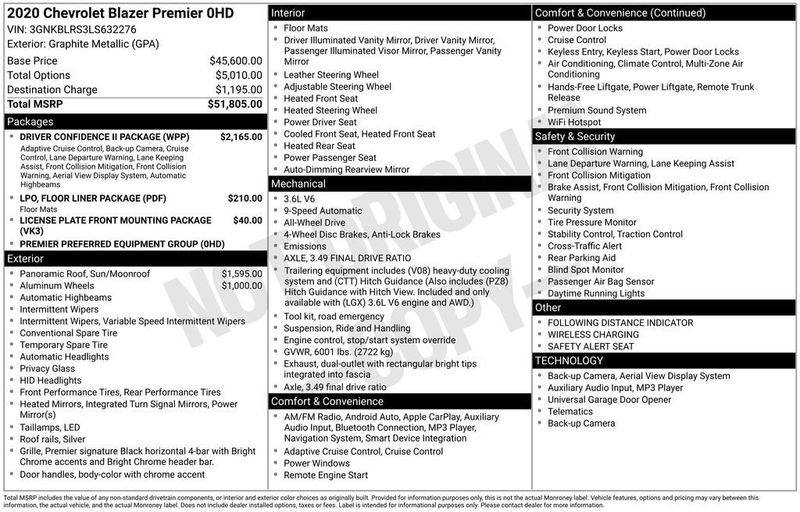 2020 Chevrolet Blazer AWD 4dr Premier - 22982526 - 5