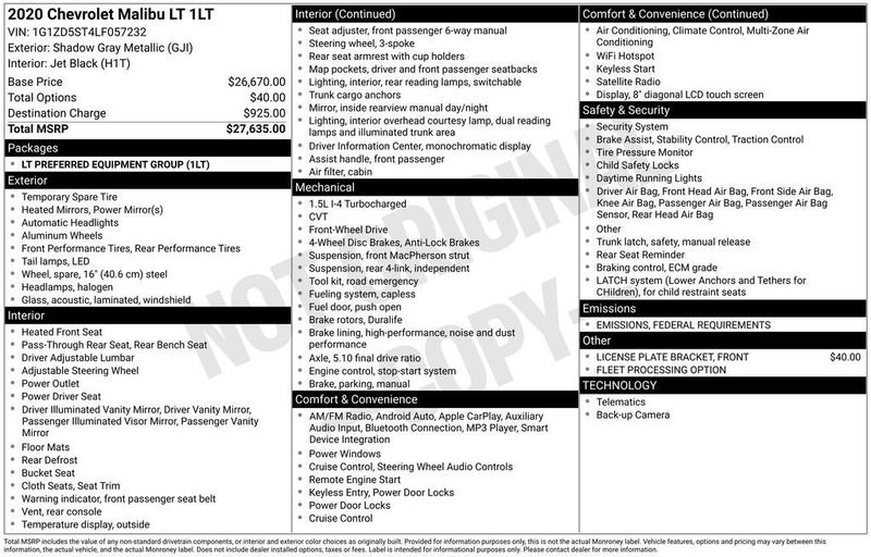 2020 Chevrolet Malibu 4dr Sedan LT - 22885306 - 5