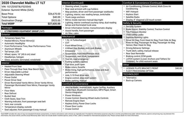 2020 Chevrolet Malibu 4dr Sedan LT - 23001944 - 5