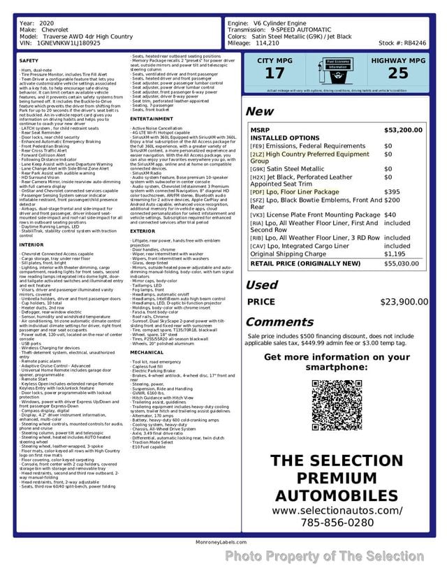 2020 Chevrolet Traverse AWD HIGH COUNTRY W/HIGH COUNTRY PREFERRED EQUIPMENT - 23004232 - 2