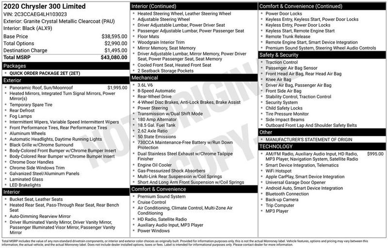 2020 Chrysler 300 Limited RWD - 22947110 - 5