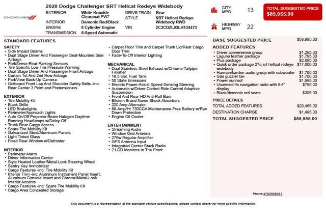 2020 Dodge Challenger SRT Hellcat Redeye Widebody RWD - 23003515 - 2