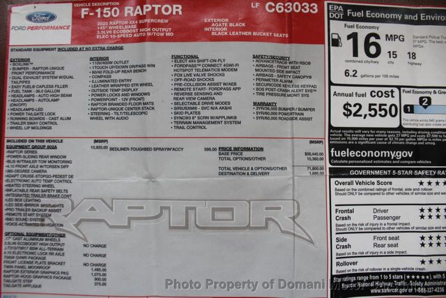 2020 Ford F-150 RAPTOR CREW CAB 4WD ECOBOOST  ONLY 3,741 MILES  - 20471976 - 1