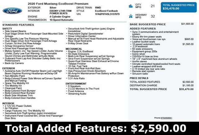 2020 Ford Mustang EcoBoost Premium Fastback - 22965072 - 2