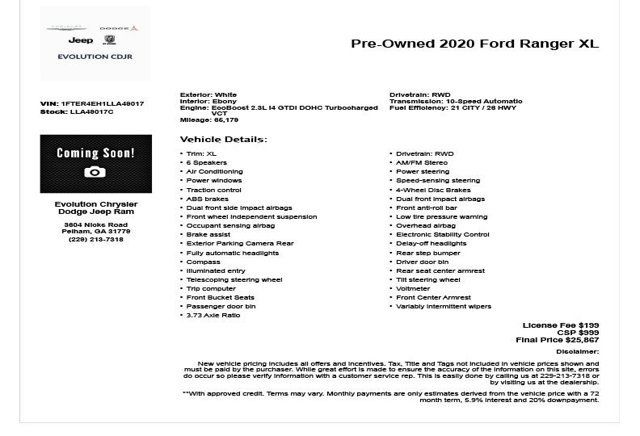 2020 Ford Ranger XL 2WD SuperCrew 5' Box - 23010248 - 2