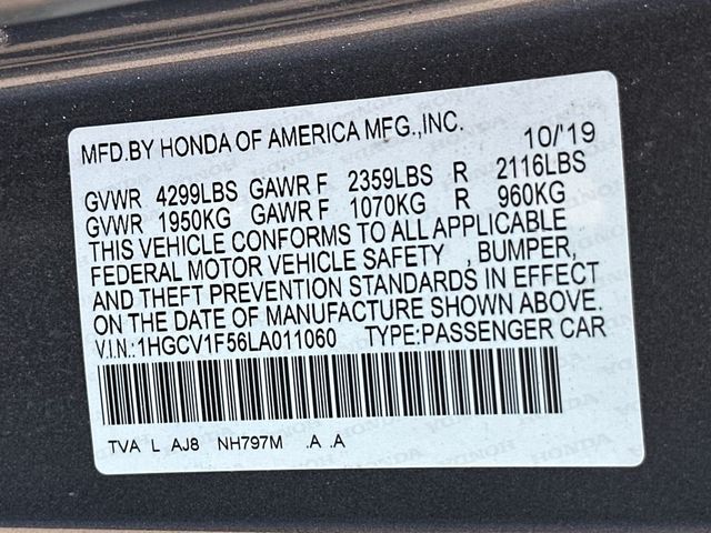2020 Honda Accord Sedan EX-L 1.5T CVT - 23023338 - 21