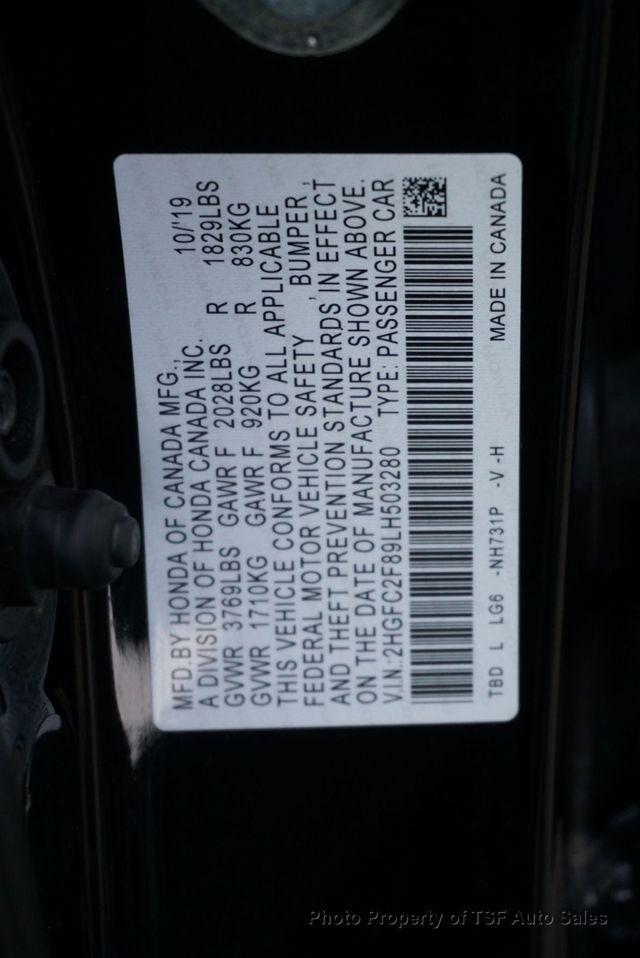 2020 Honda Civic Sedan Sport CVT APPLE/ANDROID CARLAY REAR CAMERA 18" BLACK ALLOY WHEEL - 22984663 - 39