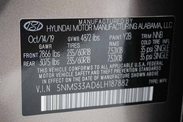 2020 Hyundai Santa Fe SEL 2.4L Automatic FWD - 22945806 - 29